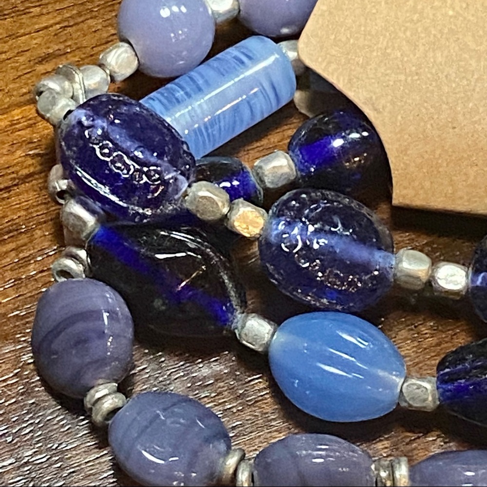 Vintage Cobalt Blue Glass Beaded Multi-Strand Bracelet